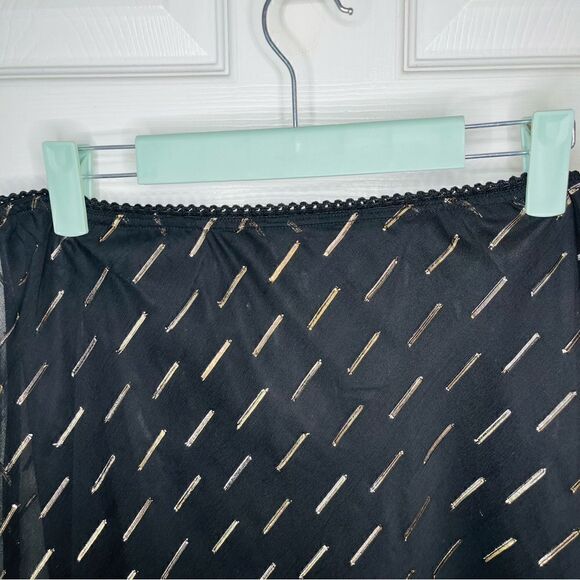 BAND OF GYPSIES Gold Metallic Flocked Overlay Midi Skirt Black M NWT - Picture 5 of 11